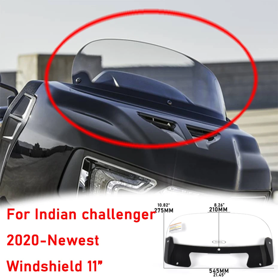 

11" Wind Deflector Spoiler Deflector Windshield Wind Baffle For Indian Challenger 2020-2023 PC Transparent Hardened Anti-fog