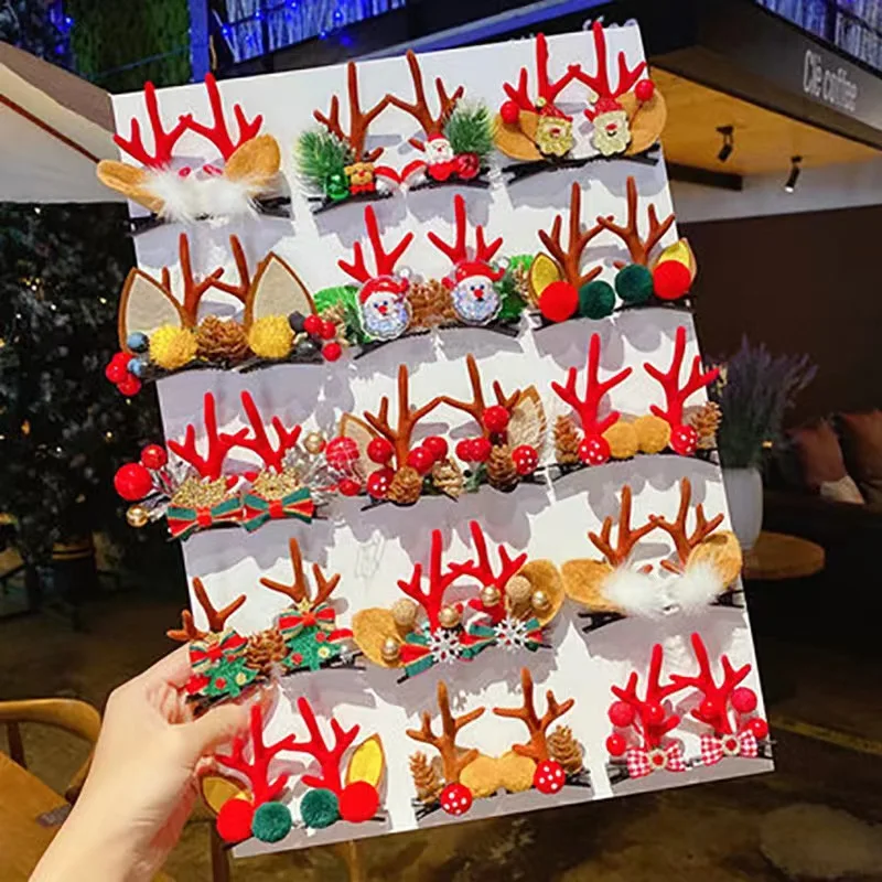 

4Pcs/Lot New Funny Cartoon Antler Christmas Hair Clips For Women Plastic Resin Side Broken Hair Party Hair Accessories For Girls