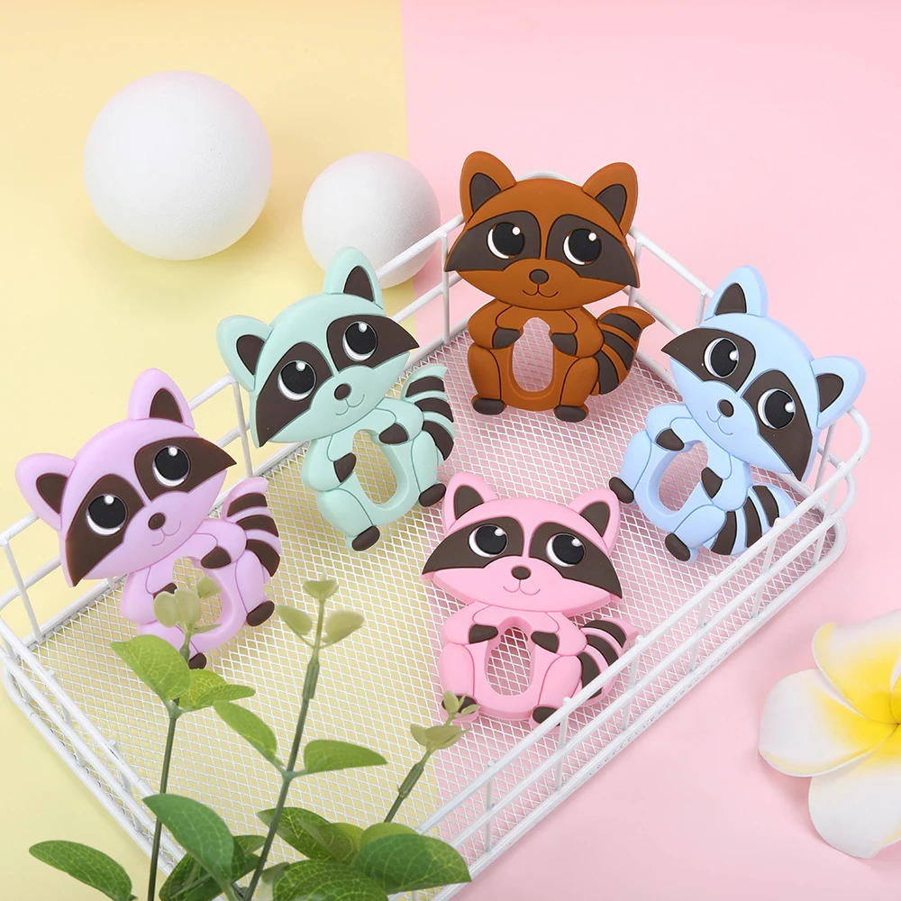 

Sunrony 1Pc Raccoons Silicone Teether Cartoon Animal Baby Teeth Care Teething Ring DIY Rodents Molar Chew Toy Gift BPA Free