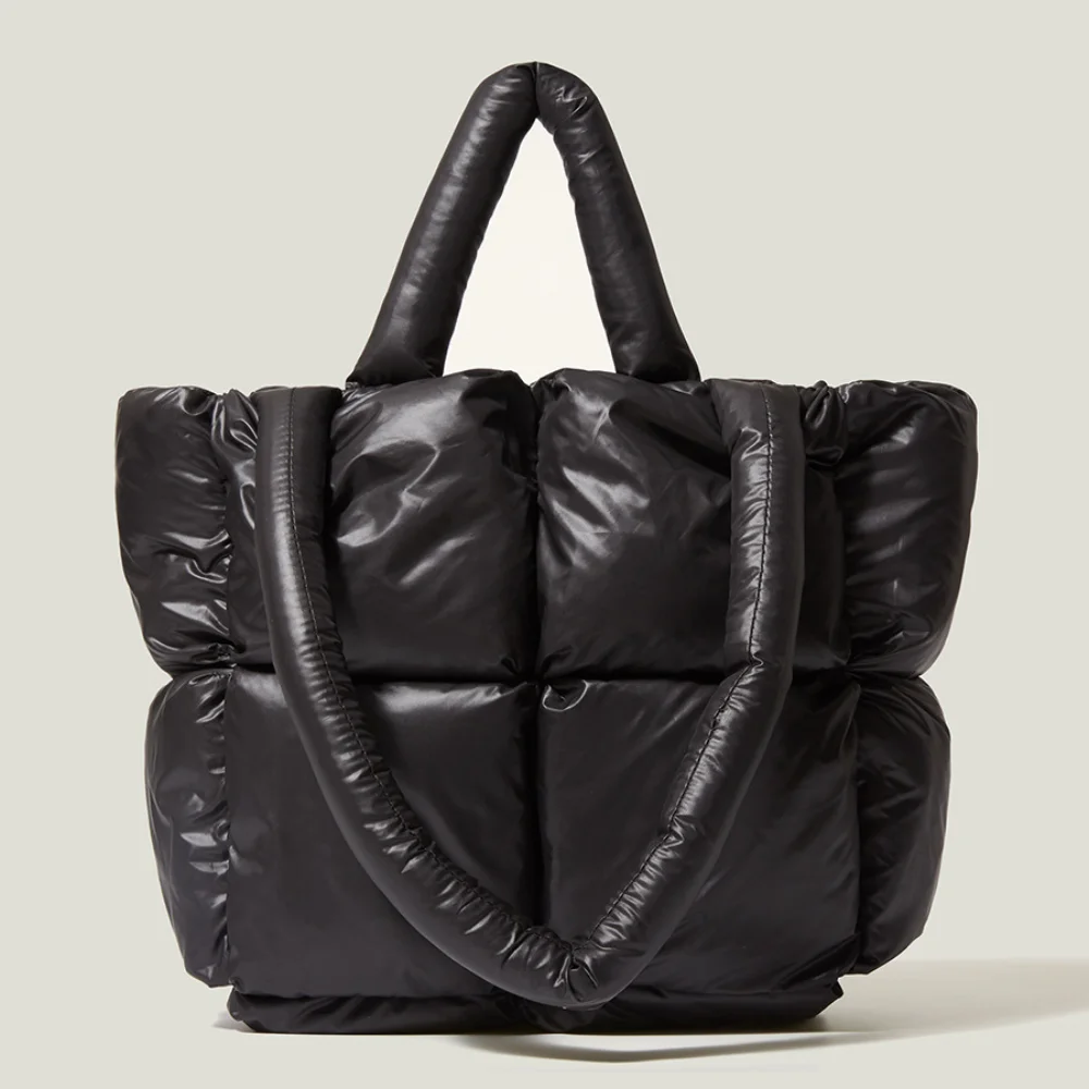 Купи Nylon Padded Shoulder Tote Bags Women Luxury Designer Soft Quilted Large Capacity Handbags Casual Minimalist Black Tote Bags за 940 рублей в магазине AliExpress