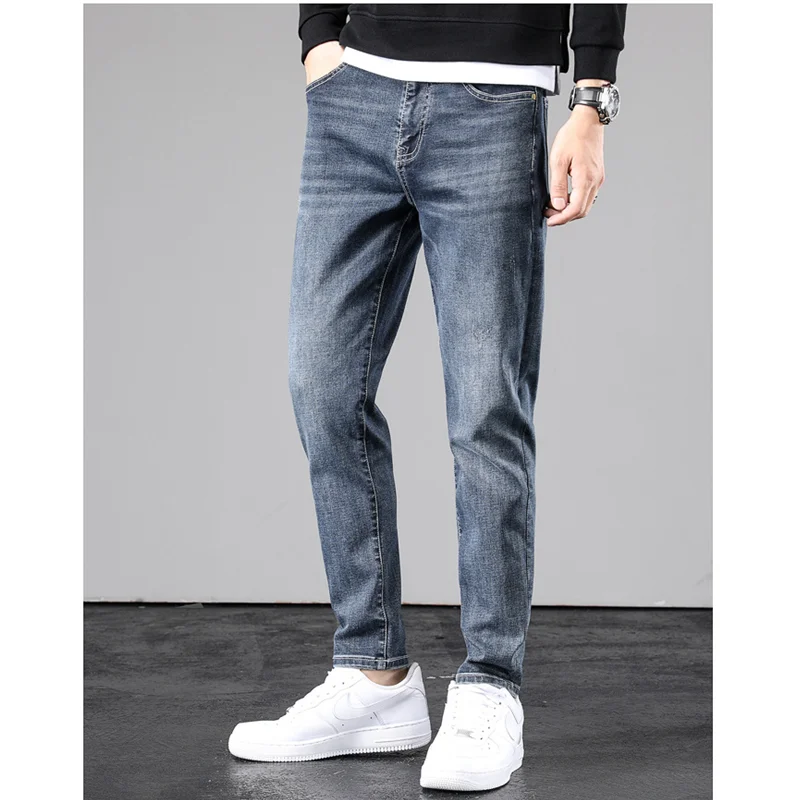 Streetwear Men 2022 Fashion  New Pattern Recreational Blue Pants Elastic Force Straight Cylinder Comfortable Jeans Autumn Female