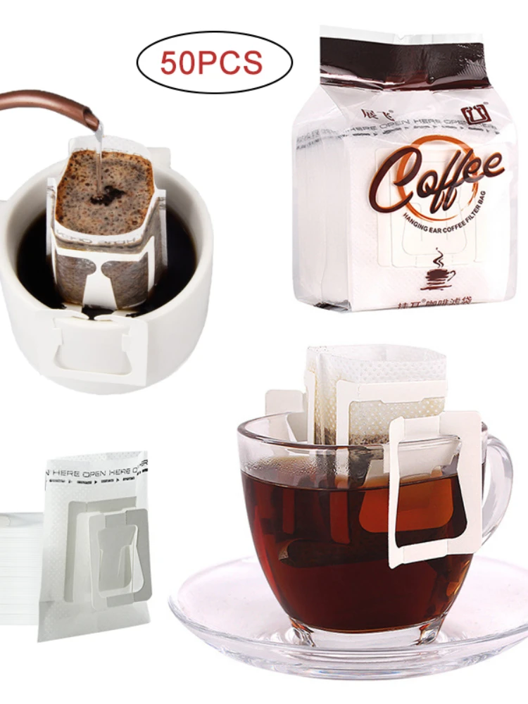 

50 шт./упак. одноразовые кофейные пакеты, портативные подвесные ушные фильтры для кофе, экологичный бумажный пакет для кофе эспрессо