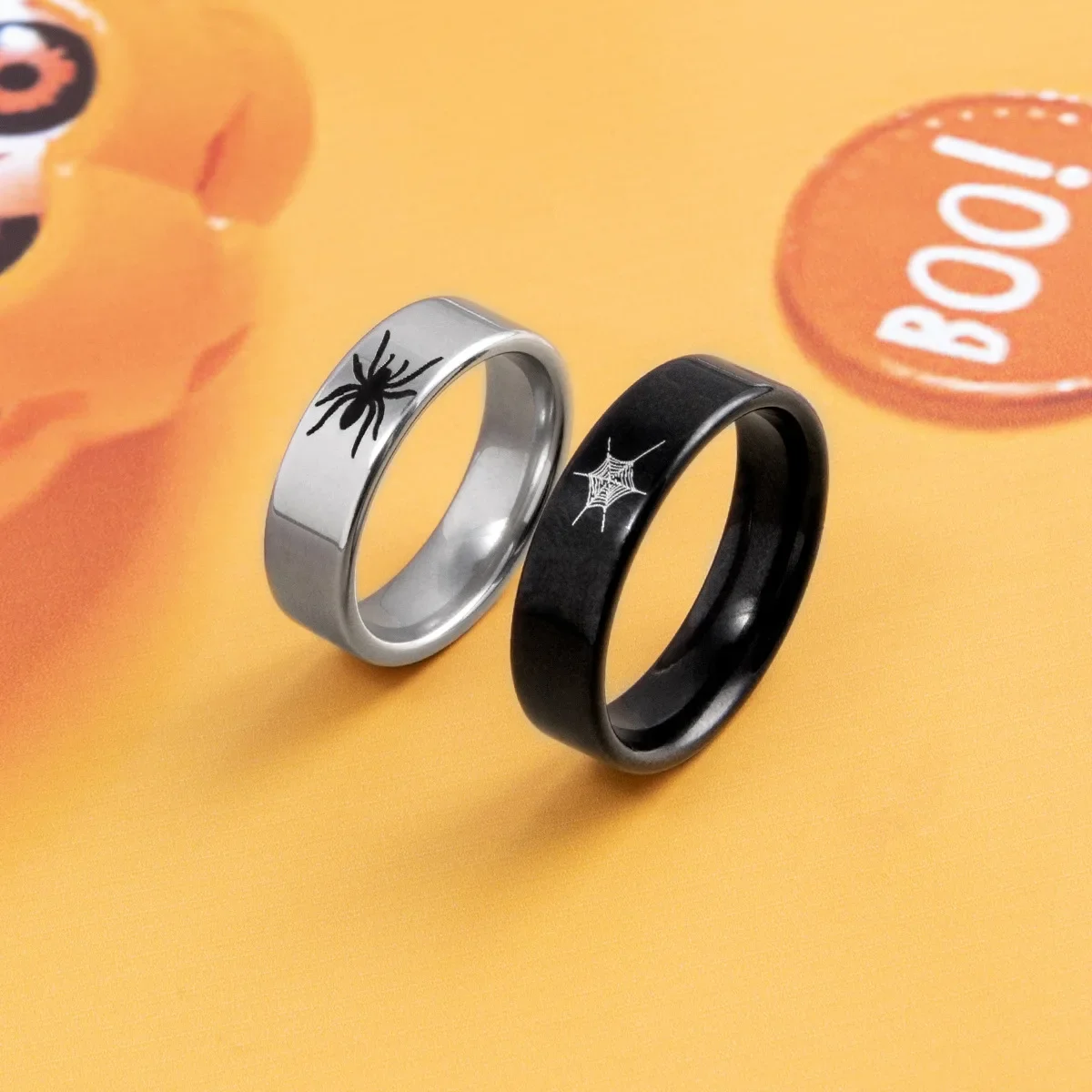 

Halloween New Stainless Steel Couple Ring Personalized Hip Hop Spider Web Pattern Men's and Women's Ring