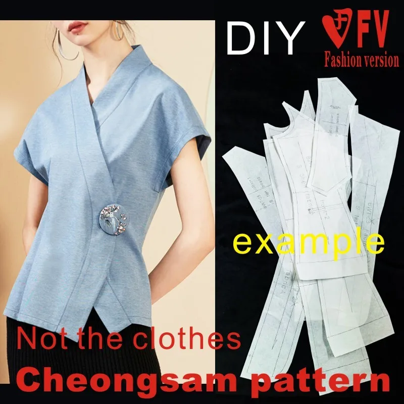 

Улучшенная открывающийся сбоку Hanfu тонкая топ модель одежды резки дизайн конструктивную схему 1:1 физического рисунка BQP-48