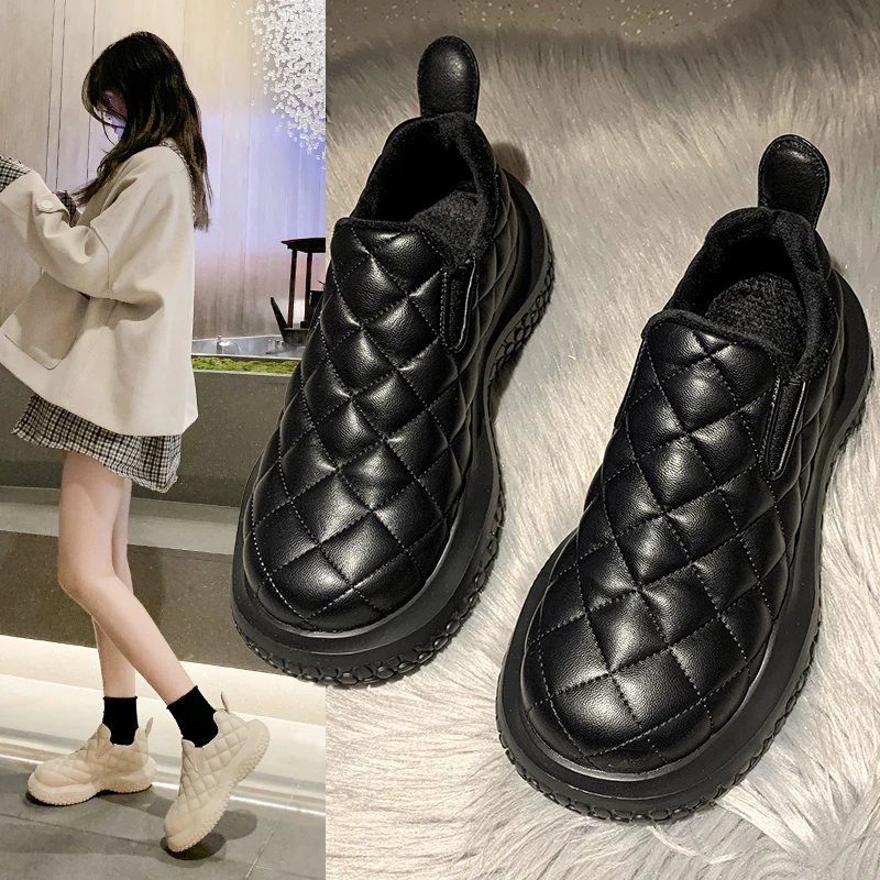 

Round Toe Winter Shoes Women Shallow Mouth Slip-on Clogs Platform Casual Female Sneakers Slip On Moccasin Creepers New Rubber Ba
