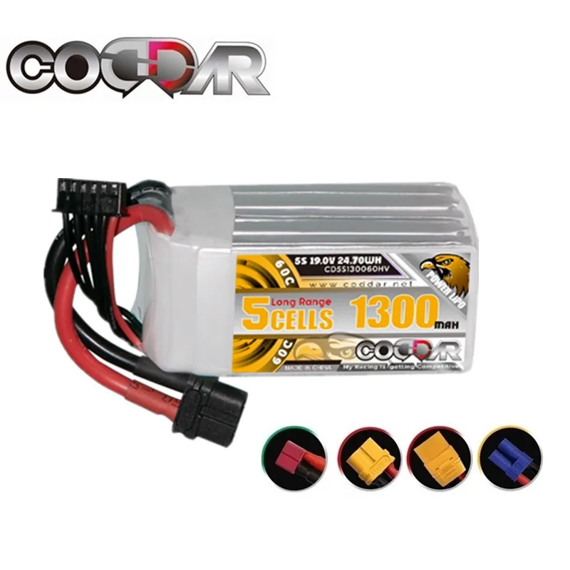 

CODDAR 5S Lipo Battery 1300mah 19V 60C For FPV Drone HV Batteries with XT30 XT60 T Plug for DIY RC Airplane Boat Car