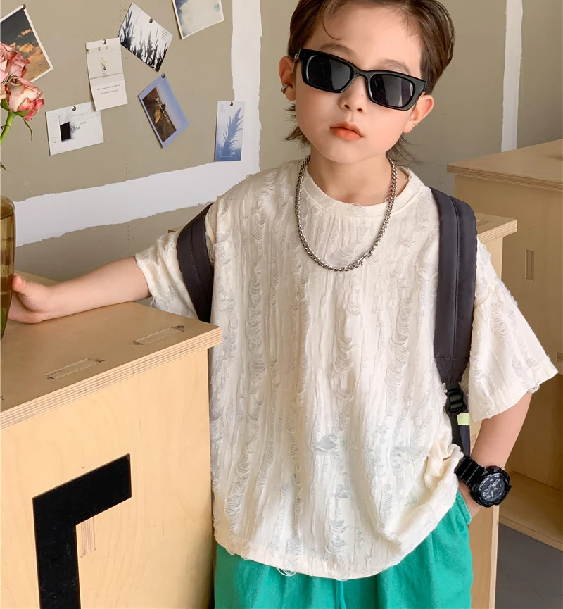 

Новинка лета 2023, корейское издание, модный детский топ с коротким рукавом для мальчиков и девочек, крутой топ с коротким рукавом