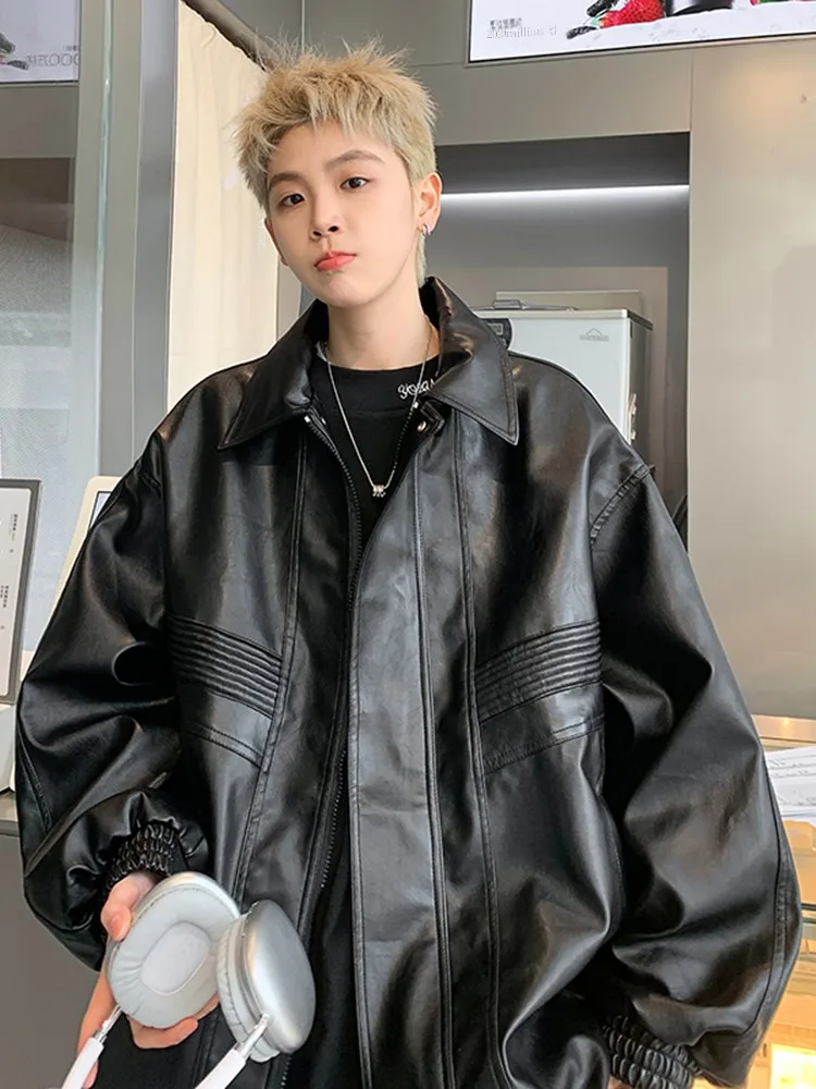 Кожаное пальто верхняя одежда мужская весенне-осенняя модная брендовая Ins