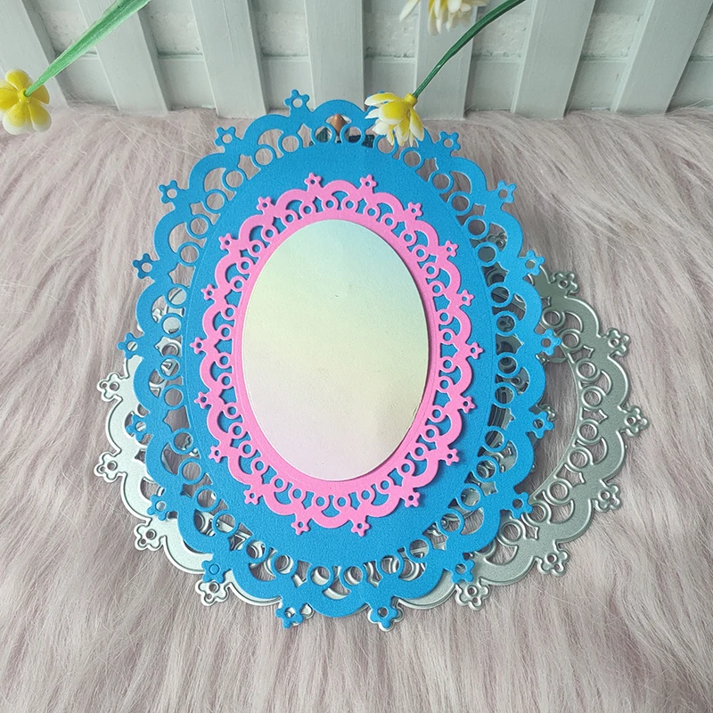 

Новая овальная кружевная рамка для альбома, металлическая Форма для высечки, рельефное украшение для фотоальбома, изготовление открыток «с...
