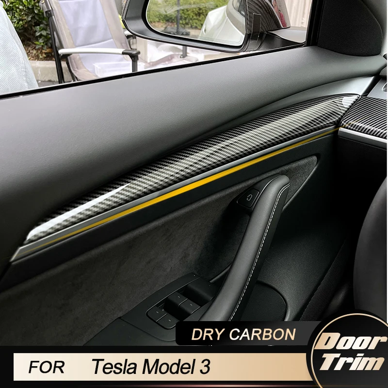 

Внутренняя отделка панели передней двери автомобиля для Tesla Model 3 Y 2021-2023 внутренние молдинги двери отделка аксессуары для украшения сухой углерод
