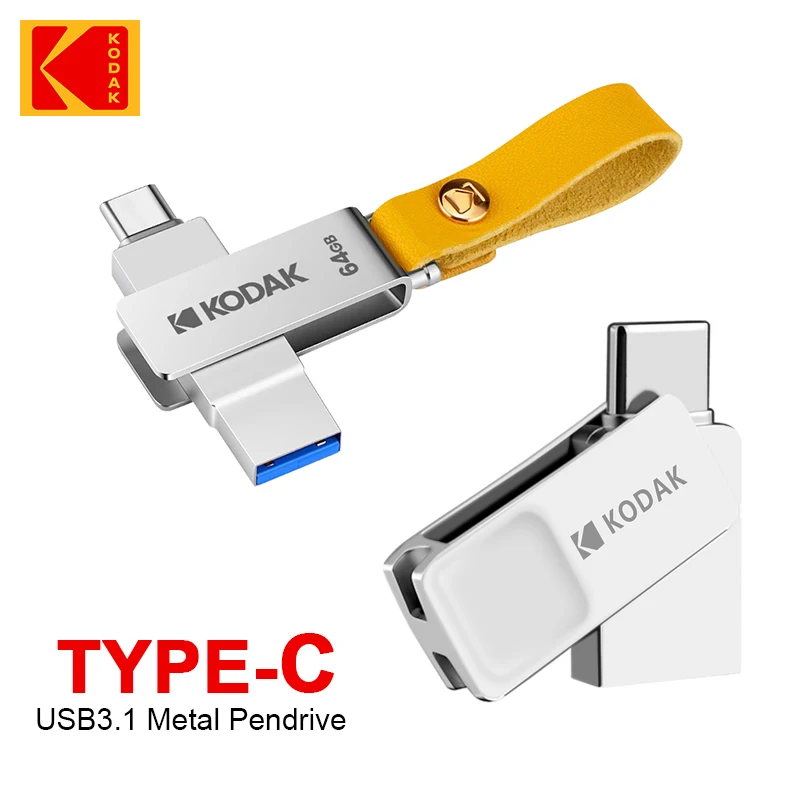 

Kodak USB Flash Drive 32GB 64GB 128GB Type C 2 in 1 Pendrive Metal USB3.1 OTG Stick High Speed U-disk for SmartPhone Laptop PC