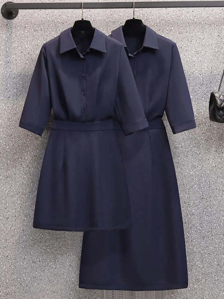 

Summer Office Ladies Elegant Solid Fake Two Piece Dress For Women Polo Collar Solid Workwear Dress Korean Casual Vestidos