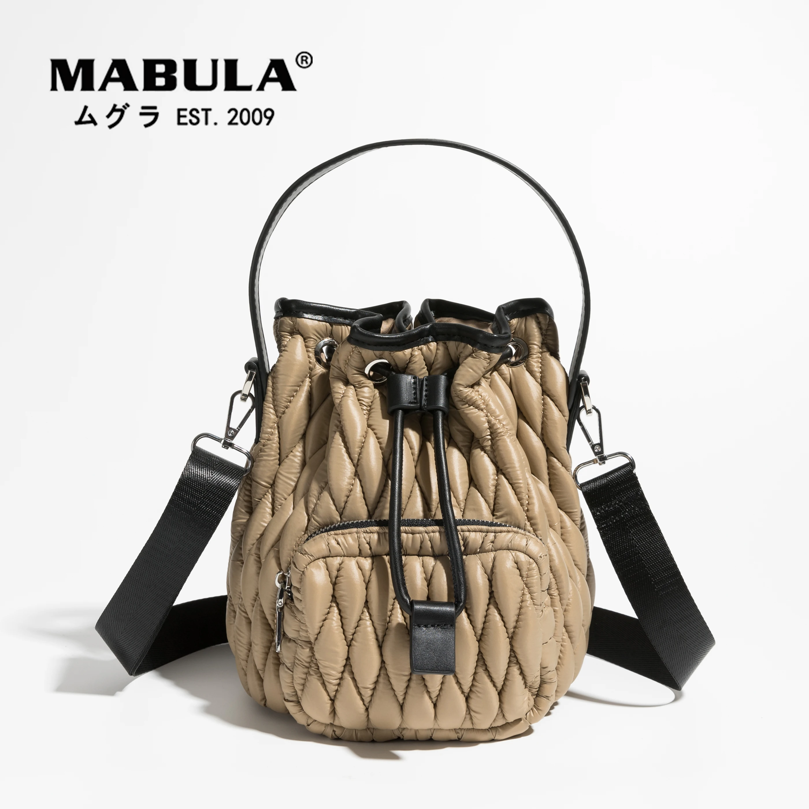 

MABULA Down Padded Nylon Quilted Bags Casual Bucket Totes Top Handle Handbag Simple Design Shoulder Bags Crossbody Bag