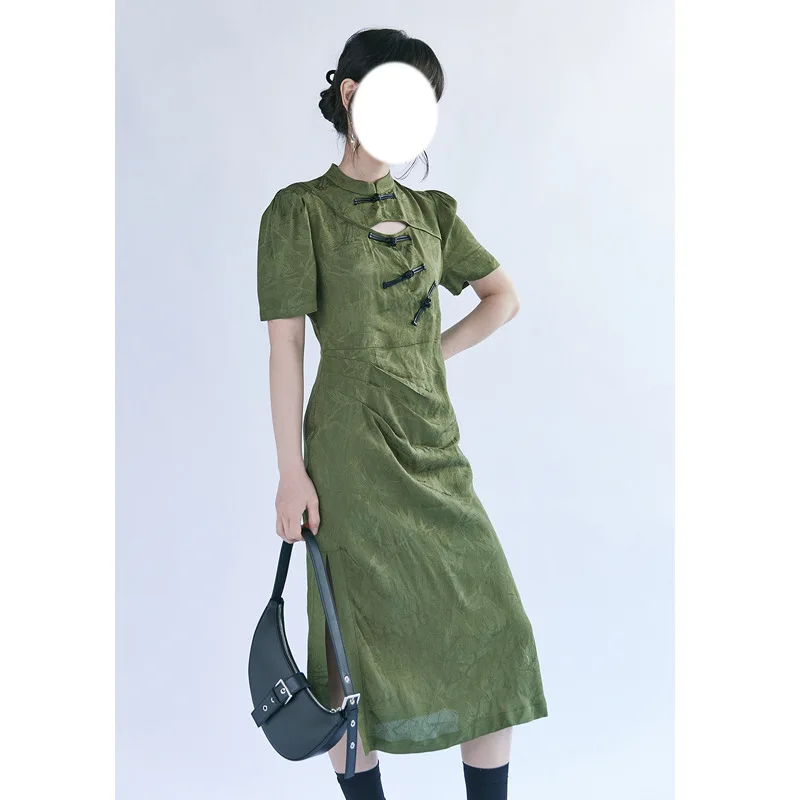 

Новое улучшенное платье-Ципао в китайском стиле для женщин, Новинка лета 2022, платье-трапеция в китайском стиле с вырезами и пряжкой, платье Ц...