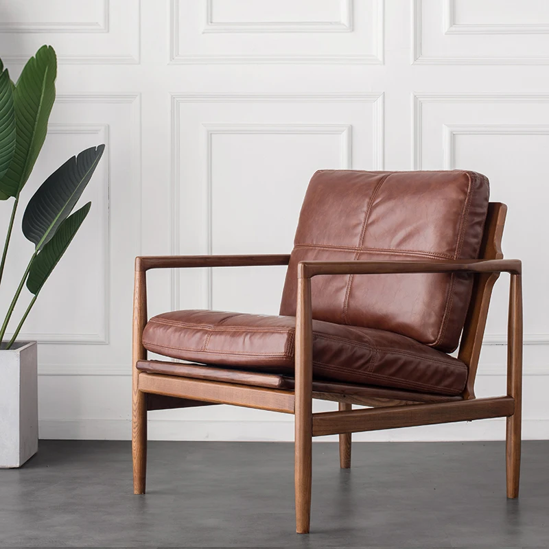 

Nordic designer retro furniture leather living room lounge chair