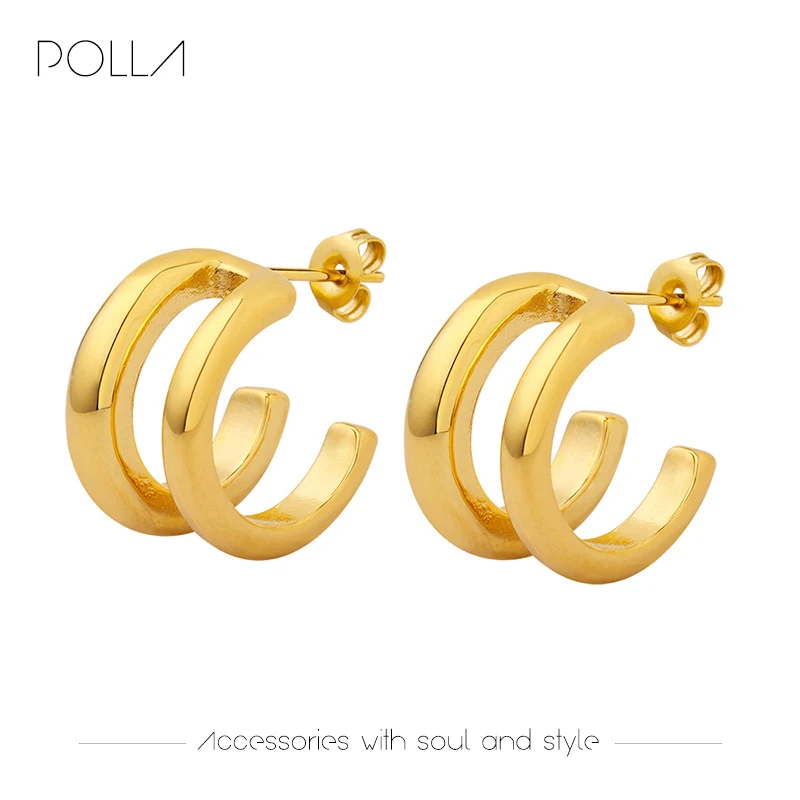 

INS Simple Style Vintage Fashion Double-Layer C-Shaped Stud Earrings For Women's Geometric Versatile Classic Luxury Fine Jewelry