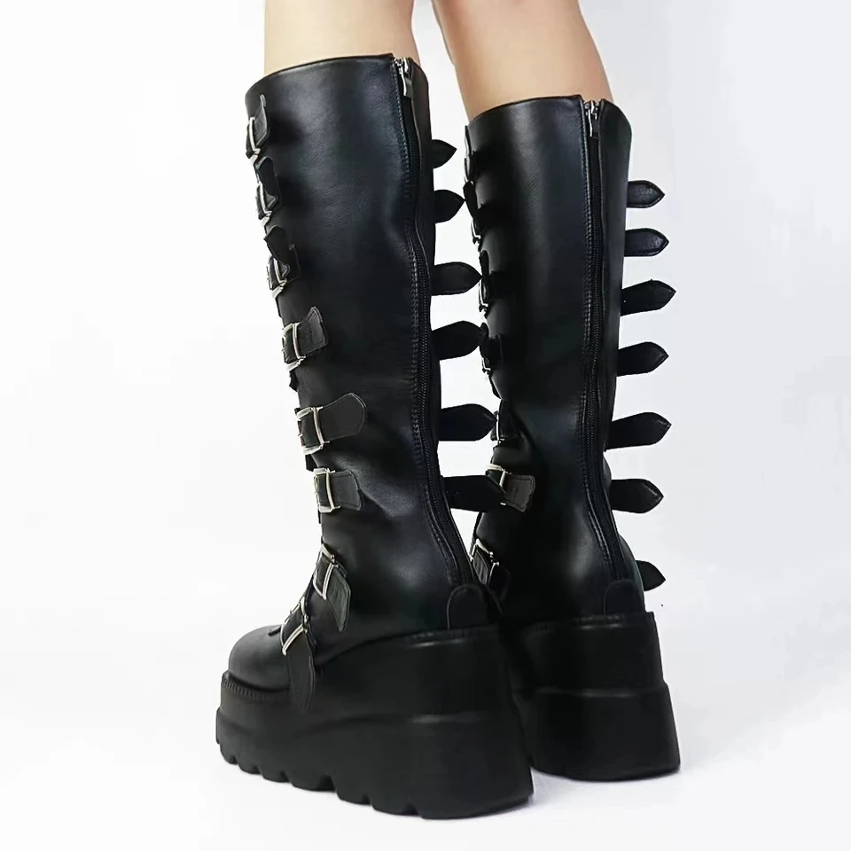 2022 New Fashion Spring Autumn Knee High Boots High Rainbow Wedges Chunky Platform Comfy Walking Gothic Style Women Shoes