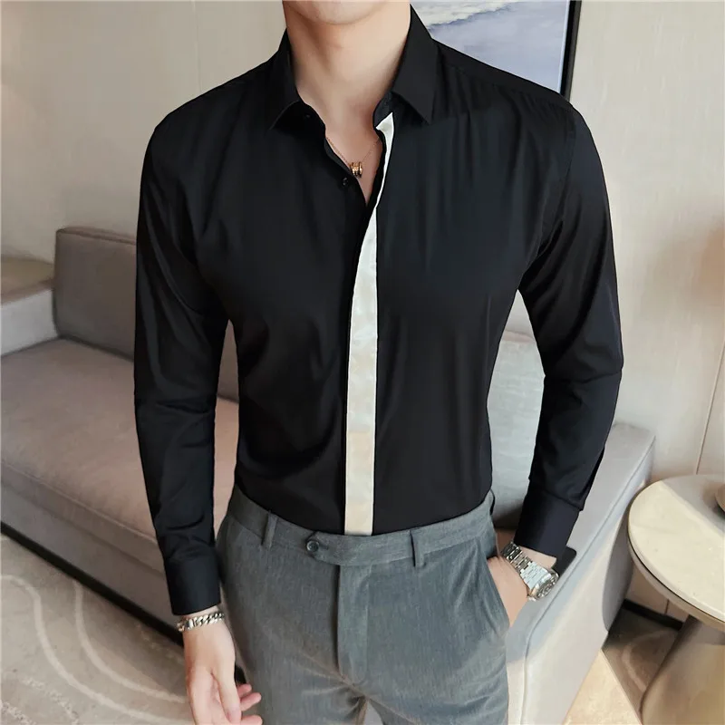 

Fashion Splicing Shirts Men Long Sleeve Slim Casual Shirt High Quality Business Dress Shirt Formal Social Party Tuxedo Blouse