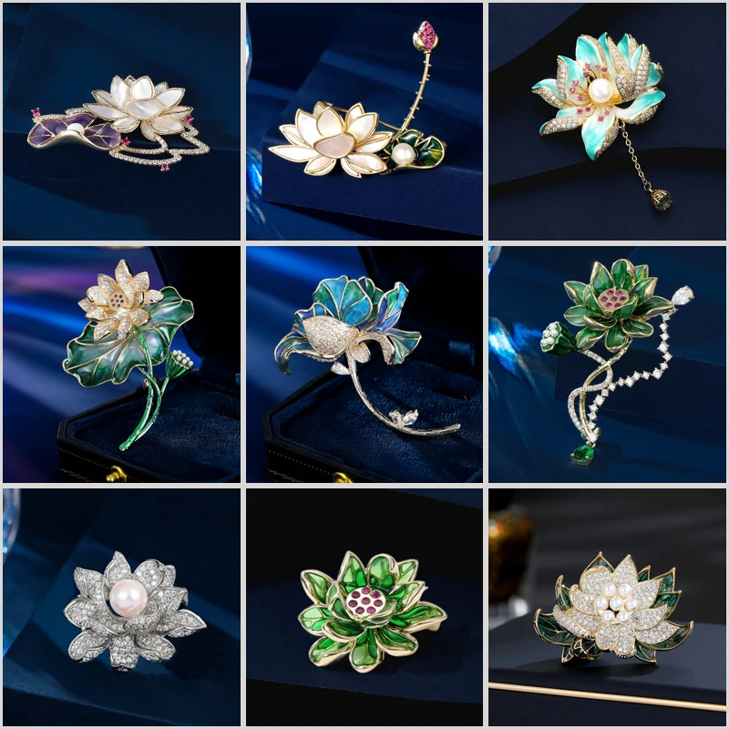 Женская Брошь в стиле ретро Корсажная брошь виде листьев лотоса с жемчугом и