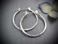 minimalist style vintage silver color big round earrings 925 silver needle hoops small hoops imprinted jewelry one inch hoops
