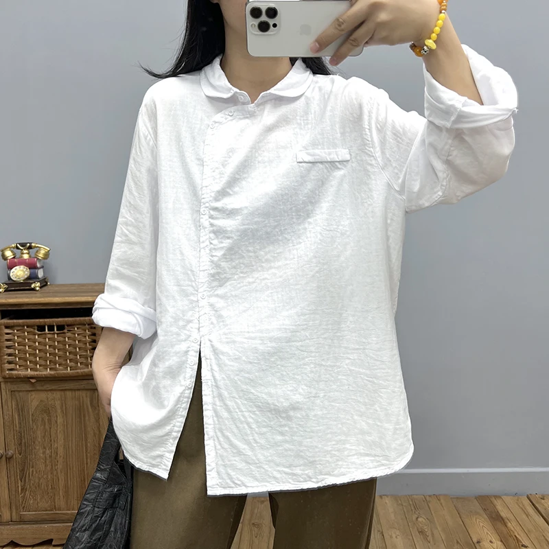 

Sleeve Female Basic Spring Irregular Fashion Korean Tops Cotton Solid Yoyikamomo Long Summer 2023 Color Women Shirt