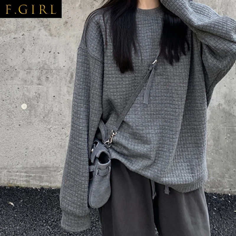 Sweatshirts Women Loose Retro American Style Solid Full Sleeve O-neck Fashion Street Wear Cool Harajuku Bf Lazy Popular Daily