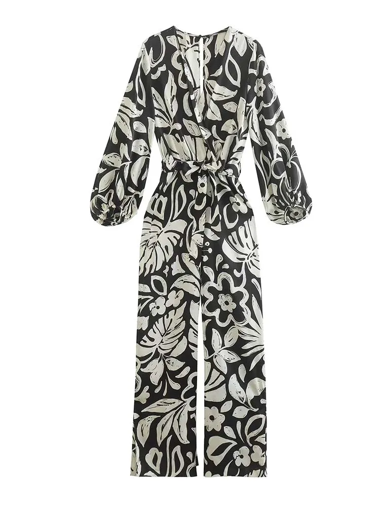 

KLKXMYT TRAF женский комбинезон с цветочным принтом длинный комбинезон женский с поясом с длинным рукавом Элегантные Комбинезоны для женщин нар...