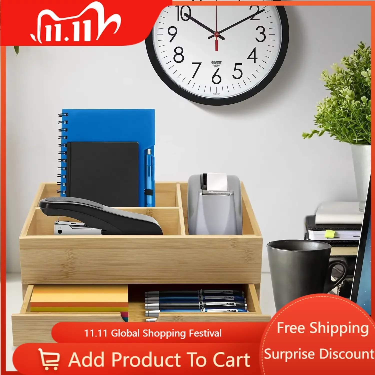 

Free Shipping Drawer Organizer for Office Desk top, Countertop Storage, Bamboo Wood Organization for Office, Makeup, Cosmetics S