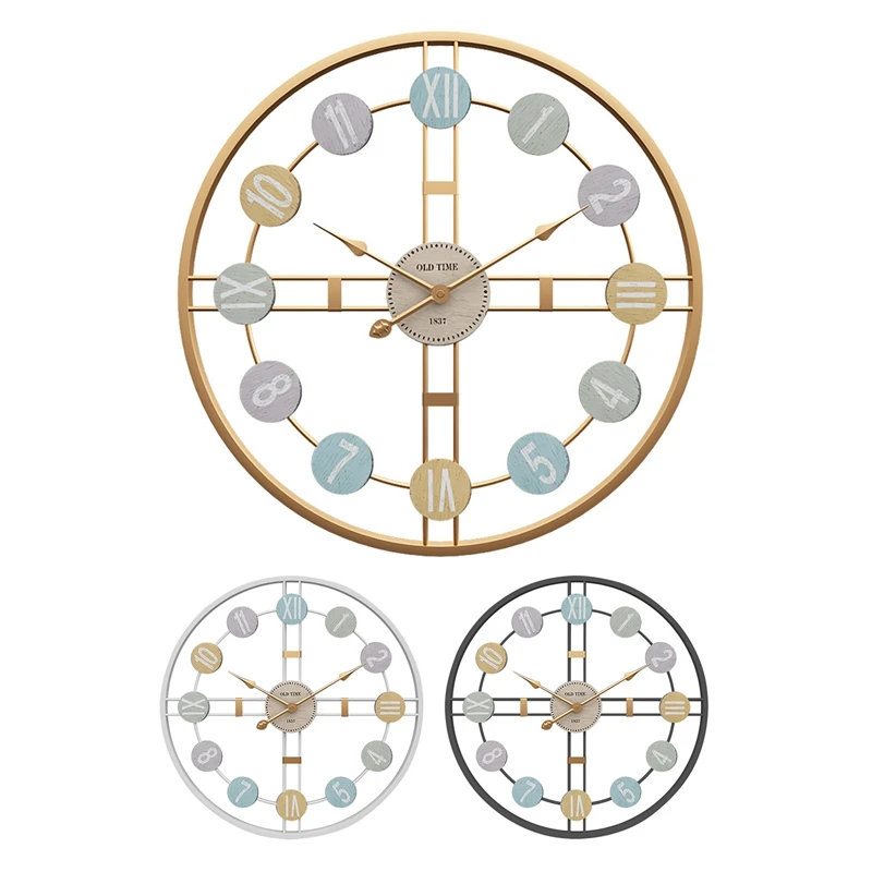 

Винтажные настенные часы, большие металлические настенные часы, бесшумные цифровые часы, украшение для комнаты, простое модное украшение д...