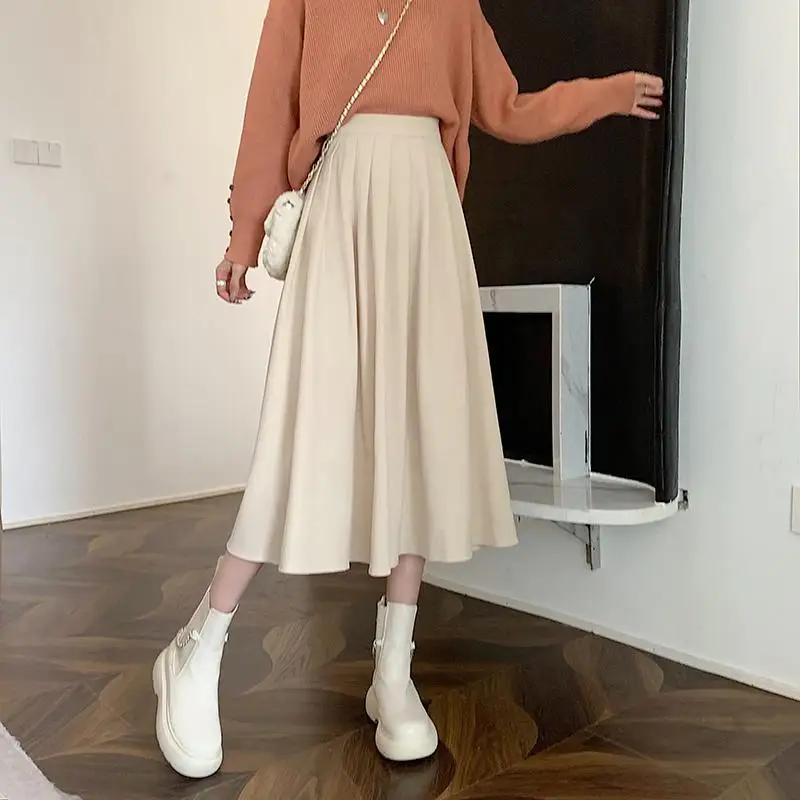 Однотонная женская плиссированная юбка в стиле преппи на весну и осень корейская