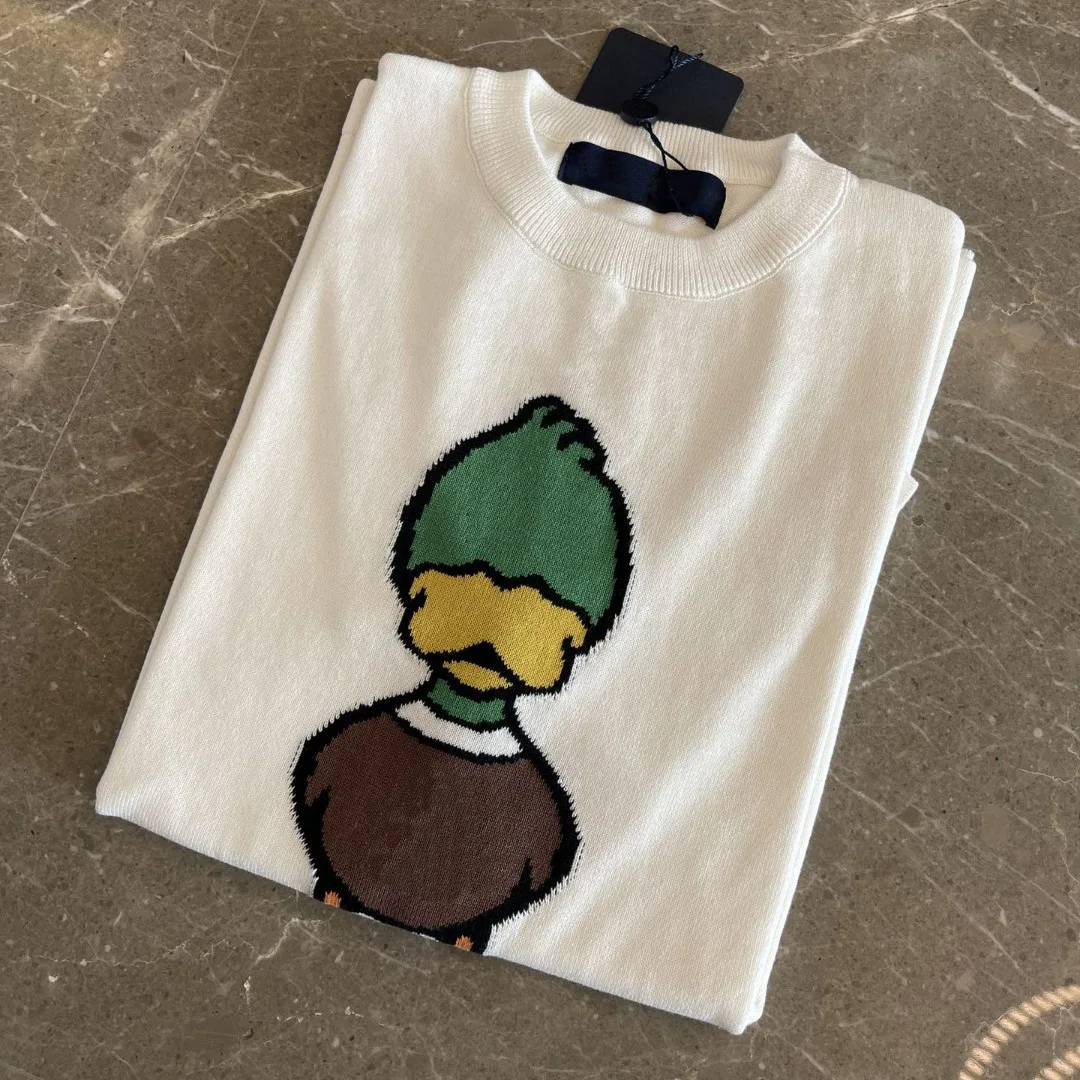 

Новинка Весна 22SS, мужская и женская Повседневная Свободная вязаная футболка из жаккарда с одинаковой уткой и коротким рукавом, женская футб...