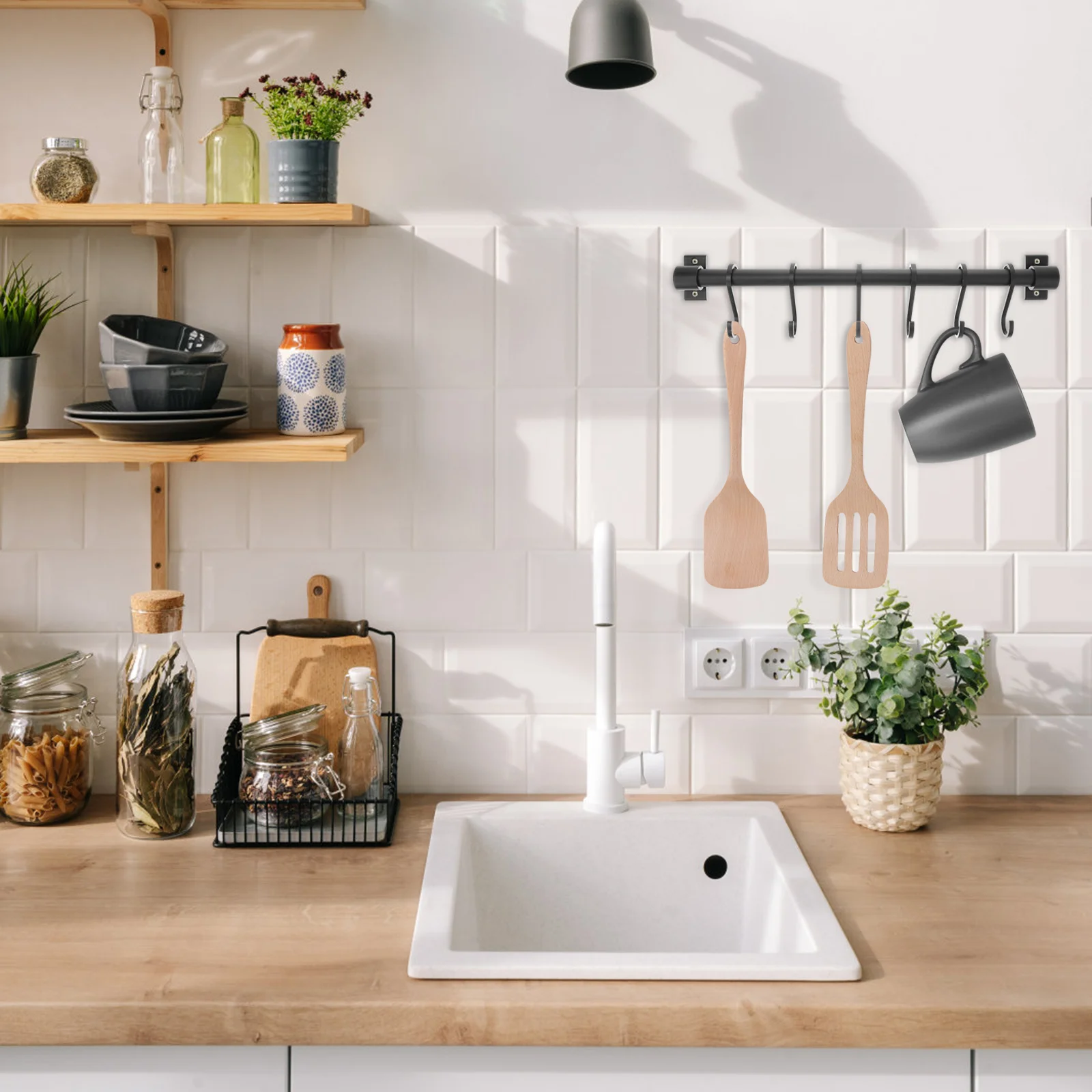 

Wall Mounted Cup Holder Kitchen Rack Utensil Storage Hook Wall-mounted Hanger Hanging Shelf