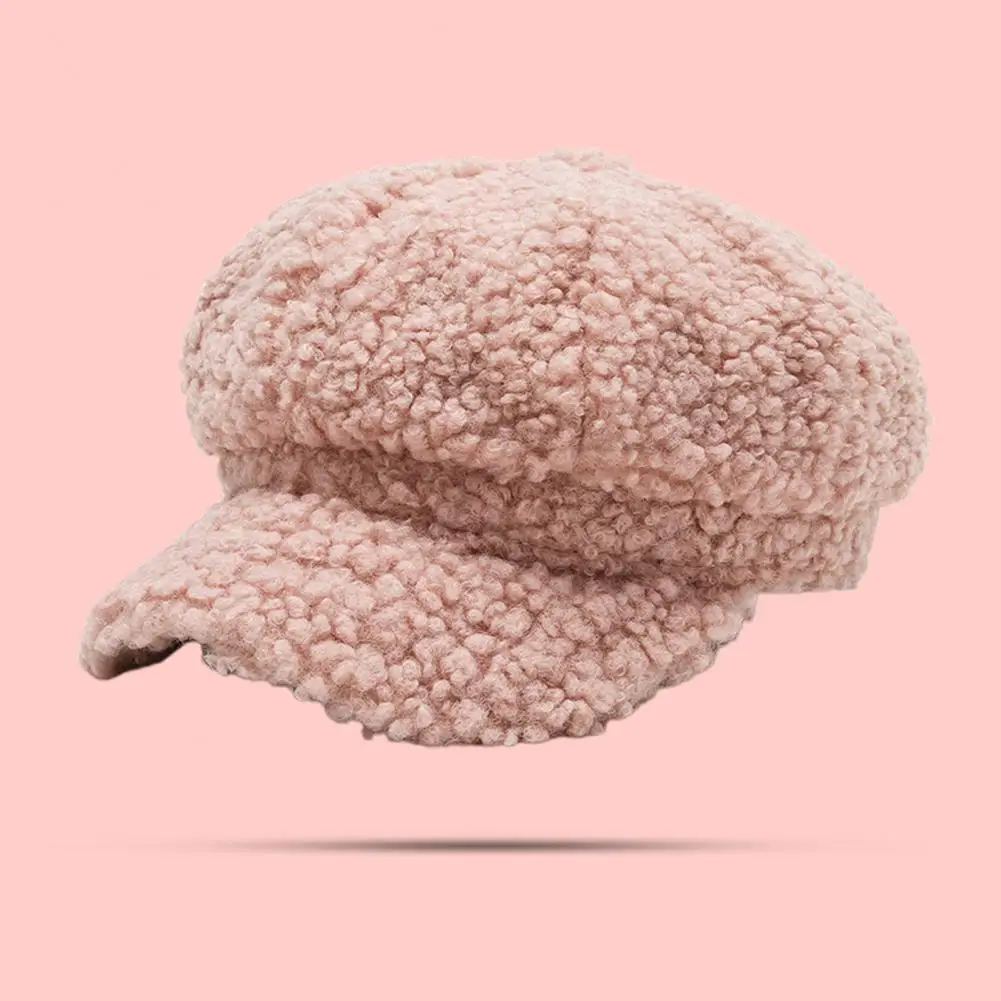 

Lady Painter Cap Plush with Brim Keep Warm Outdoor Autumn Winter Lady Beret Octagonal Cap Women Beret for Travel