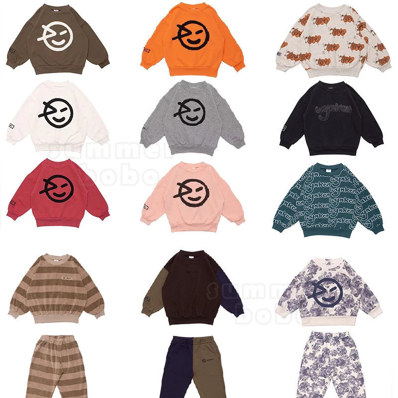 

2022AW Children's Pullover Sweater Fashion Boys and Girls Trendy Cool Solid Printing Casual Sweatshirt Bobo Boys Clothes