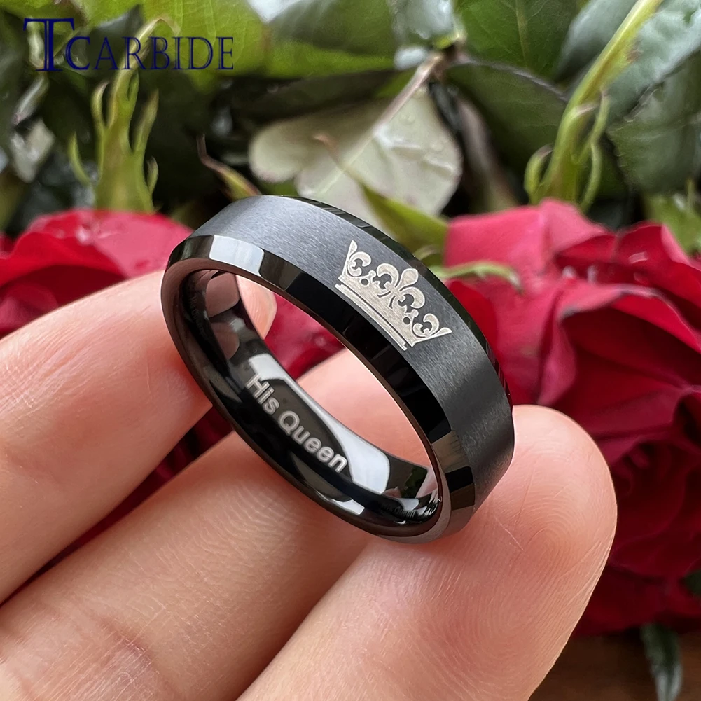 6 мм 8 черное обручальное кольцо для мужчин и женщин с вольфрамовым лазером ее