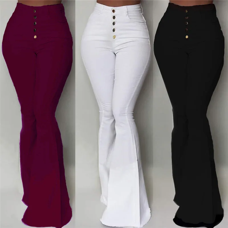 

Women Elasticity Bell-bottoms Pants Solid High Waist Elegant Long Pants Fashion Ladies Full Length Trousers Pantalon Femme