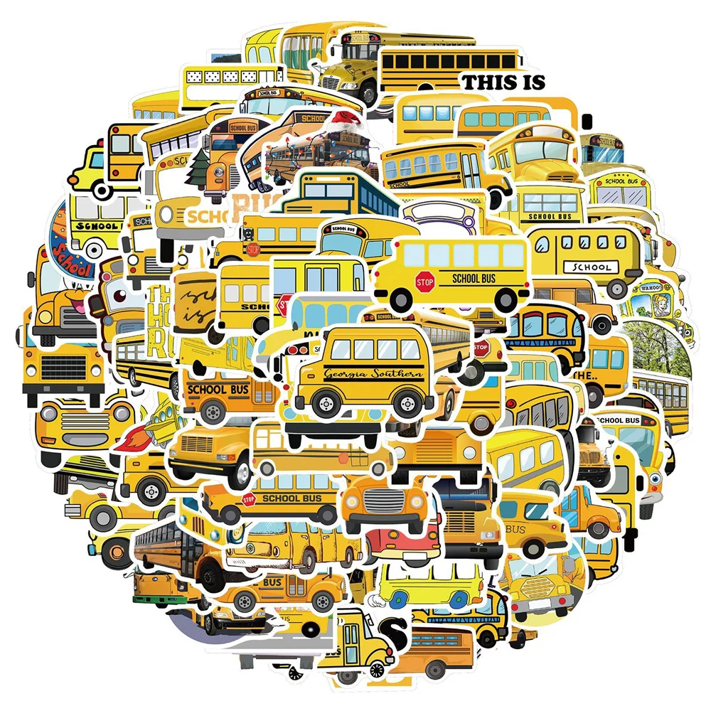 

10/30/50PCS Cartoon Cute Yellow School Bus Kids Sticker Luggage Laptop IPad Stationery Gift Journal Waterproof Sticker Wholesale
