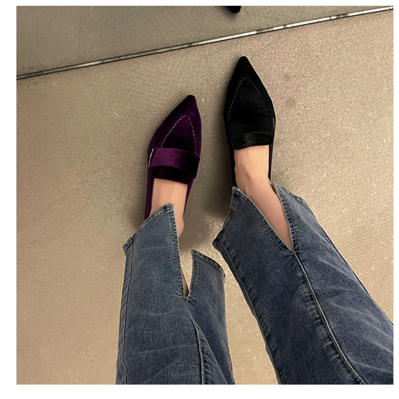 2022 New Casual Moccasins Fashion Flock Flats Ballet Shoes Women Slip On Loafers Female Ballerina Pointed Toe Zapatillas  Mujer