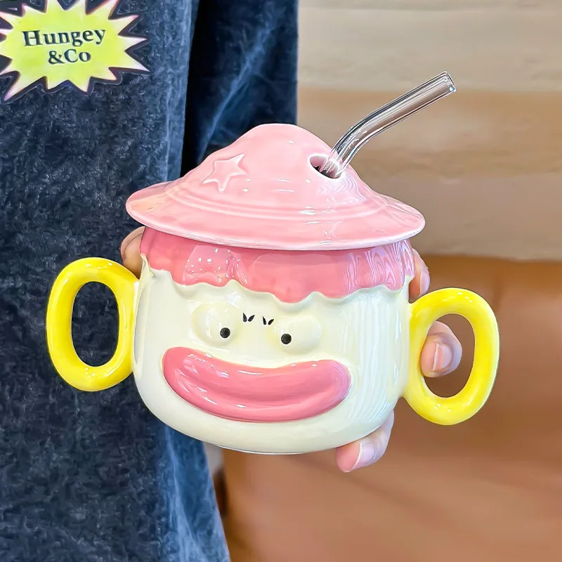 Милая забавная кружка клоуна 400 мл стеклянные соломинки с крышкой милая