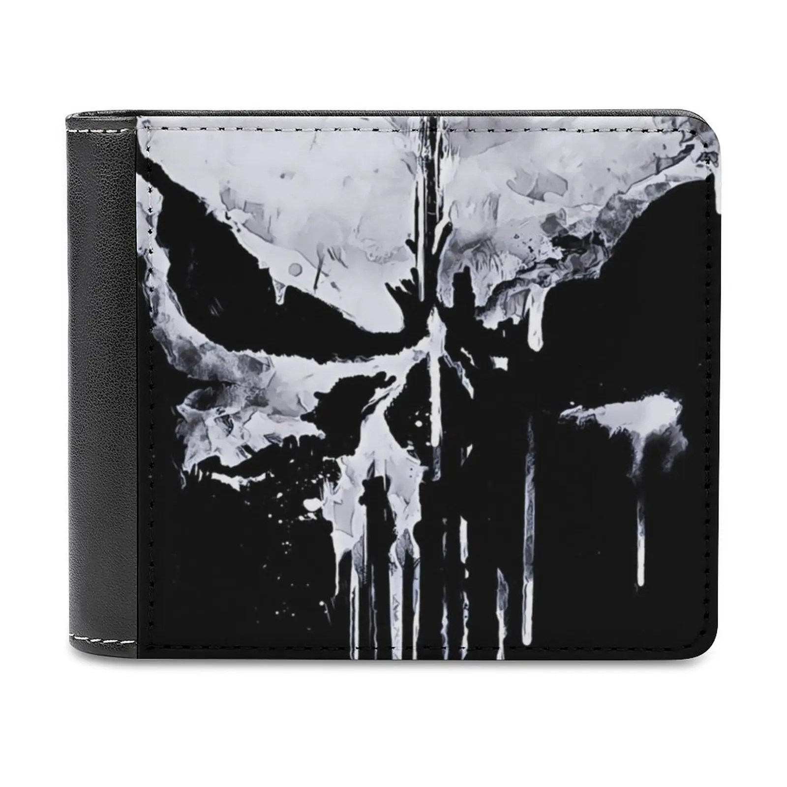 

Кожаный кошелек с черепом и тройником, короткие тонкие мужские кошельки, держатели для карт и денег, мужской кошелек, персонализированный кошелек с черепом Фрэнка местом замком