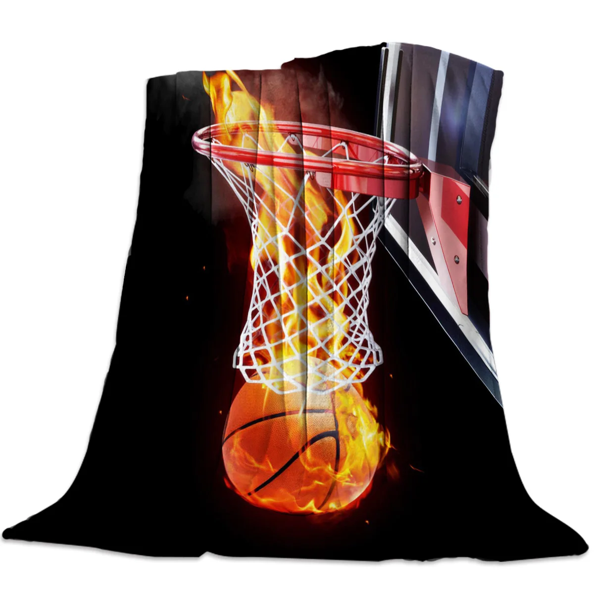 

Basketball Pattern Flannel Throw Blanket Lightweight Super Soft Cozy Flame Sports Art Gifts for Adults Kids Queen Travel Camping