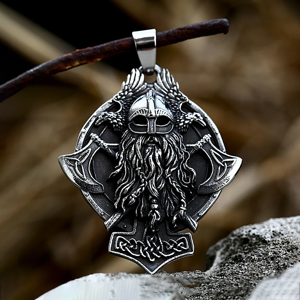

Vintage Viking Warrior Double Axe Raven Pendant Necklace For Men Stainless Steel Thor Hammer Celtic Knot Necklaces Jewelry Gifts