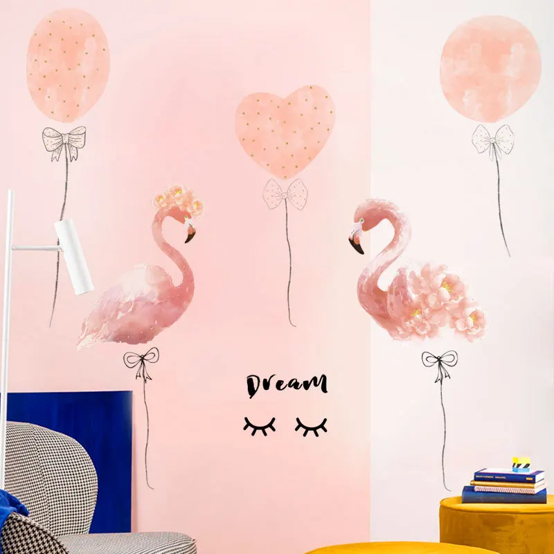 Мультяшные воздушные шары парные розовые фламинго настенные наклейки сделай сам