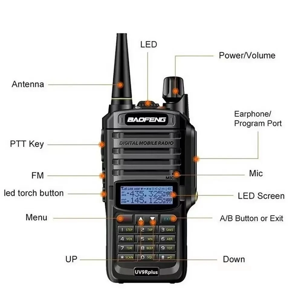 BaoFeng UV-9R PLUS Waterproof Walkie Talkie Portable Handheld Range Two Way FM Amateur Communication Stations Radio Transceiver