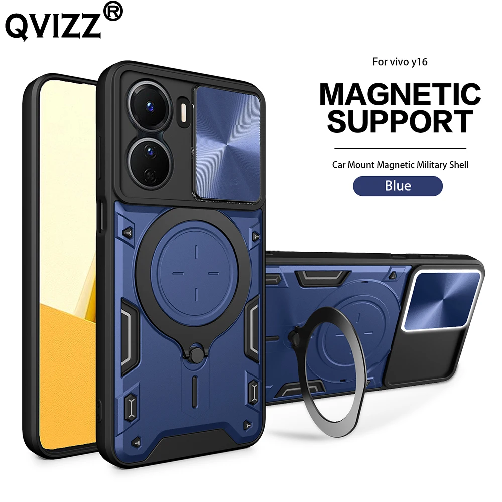 

Luxury Slide Camera Case for vivo Y16 V2204 V2214 Car Mount Magnetic Holder Soft Edges Hard Armor Shockproof Phone Cover vivoY16