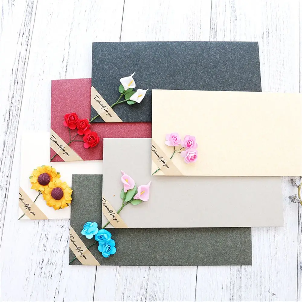 

2pcs Vintage Dried Flower Sticker Envelope and Letter Paper Cute Postcard Greeting Card Wedding Invitation Stationery Envelopes