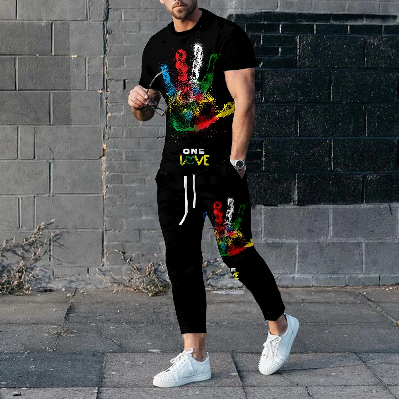 Summer Men's Trousers Tracksuit BoB Marley Print 2-piece Set Cools Short Sleeve T-shirt Street Hip Hop Singer Oversized Outfit