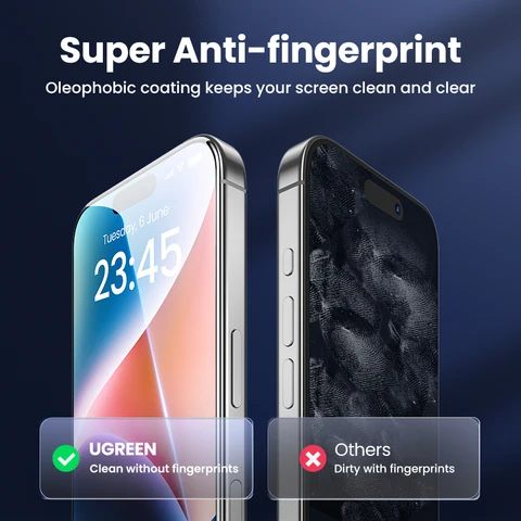 UGREEN 2 шт. Защитная пленка для экрана для iPhone 17 16 15 14 13 12 Pro Max Закаленное стекло для iPhone 16 Plus Защитные пленки для экрана 15pro