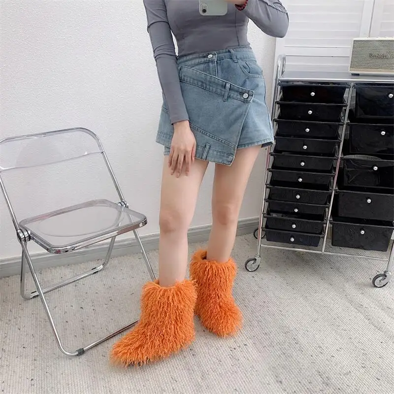 Зимние сапоги из искусственного монгольского меха новый теплый модный стиль