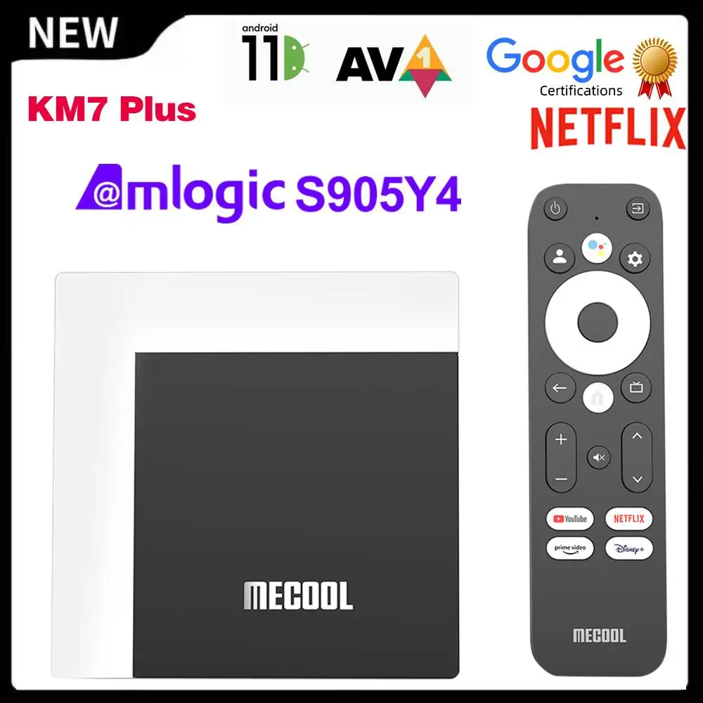 

Mecool KM7 Plus TV Box Android 11 Amlogic S905Y4 Netflix Google Certified ATV AV1 1080P 4K 60pfs Android 11.0 Media Player